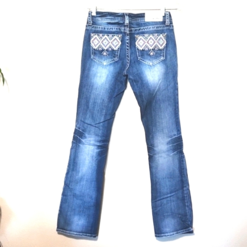 Grace in LA Jeans Embroidered Rhinestone Stone Wash Bootcut Blue 27 x 32 EUC!
